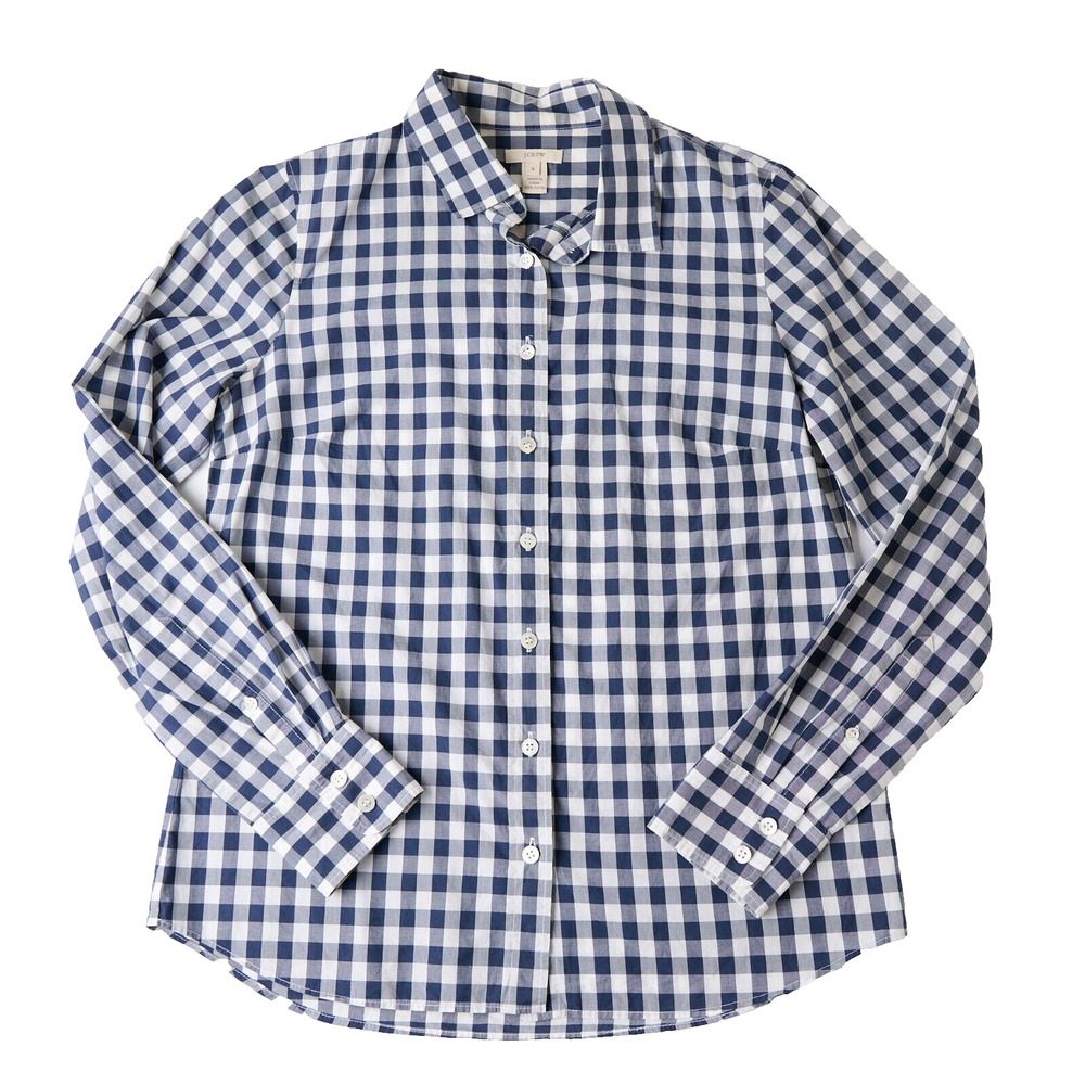 J.Crew Gingham Button-Up Shirt Womens 4 Academia Preppy Coastal Cotton Timeless